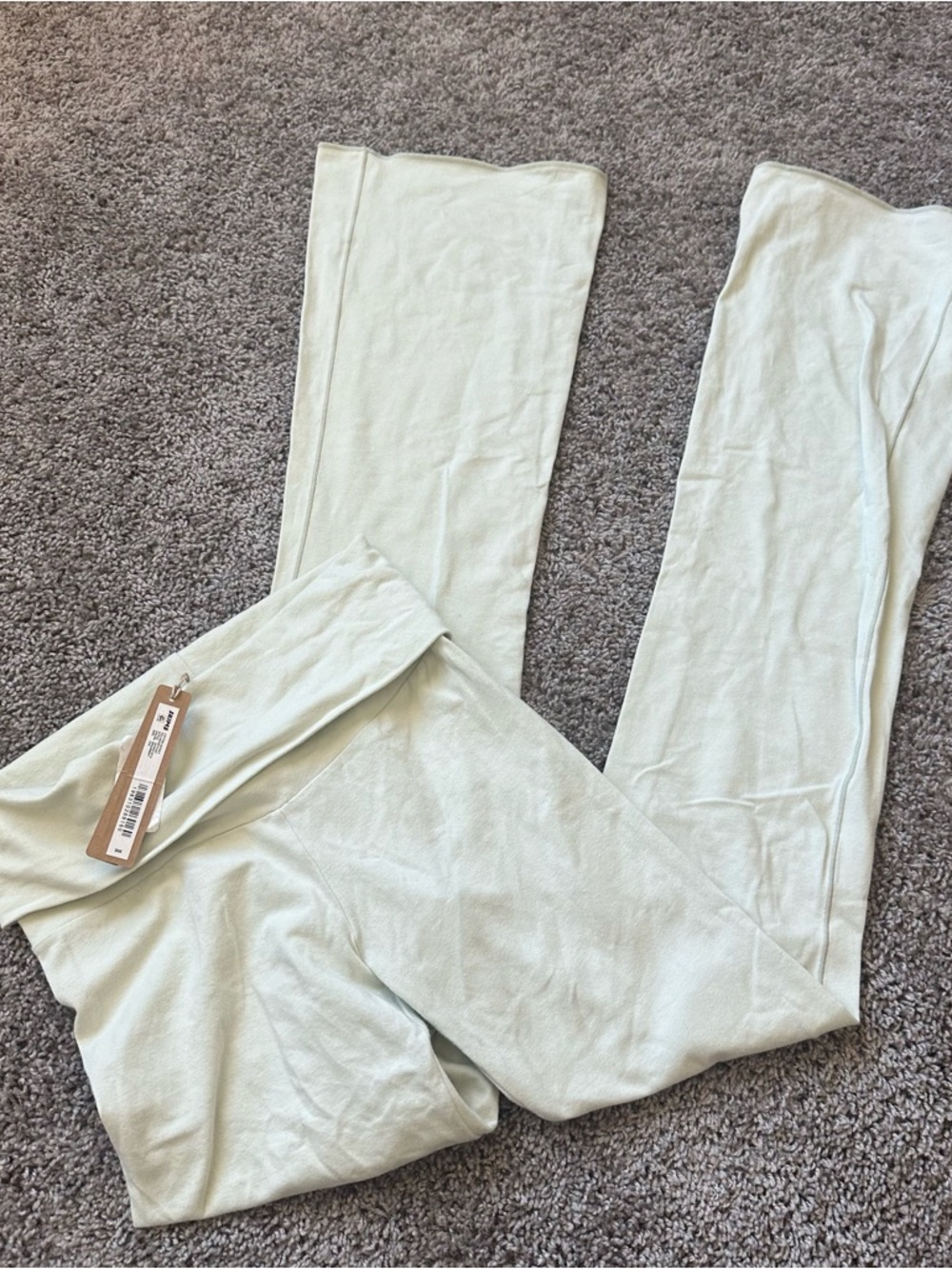 SKIMS Light Sage Spearmint Foldover Cotton Jersey Boot Cut Pants